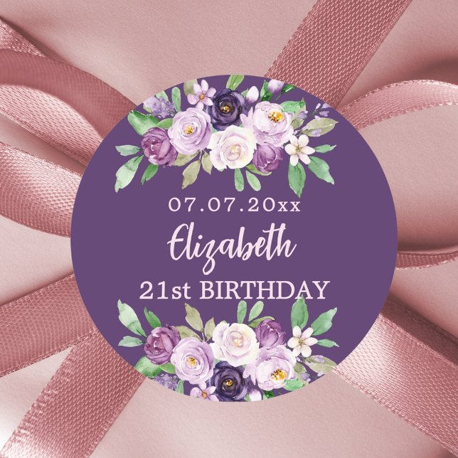 Sticker Rond Fleurs de lavande rose violet anniversaire (Créateur téléchargé)