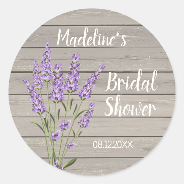 Sticker Rond Fleurs de lavande violettes sur bois Baby Shower   (Devant)