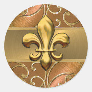 Sticker Rond Fleurs de Lis en cuivre et en or