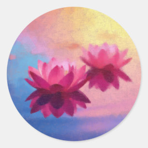 Sticker Rond Fleurs de Lotus Abstraites colorées