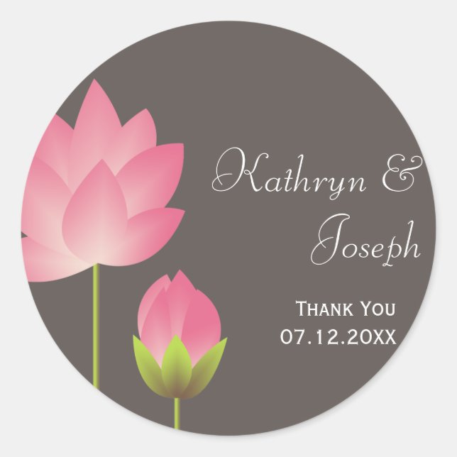 Sticker Rond Fleurs de lotus rose blanc moderne gris faveur mar (Devant)