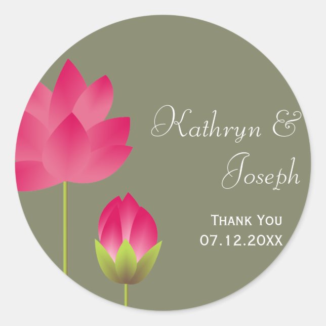 Sticker Rond Fleurs de lotus rose rouge thé mariage vert (Devant)