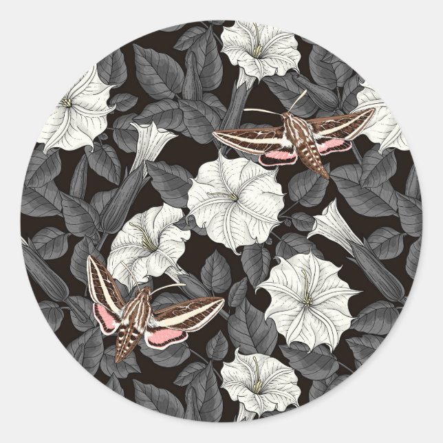 Sticker Rond Fleurs de lune et sphinx Moths 2 (Devant)