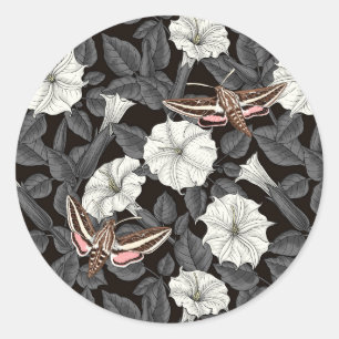 Sticker Rond Fleurs de lune et sphinx Moths 2