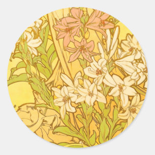 Sticker Rond fleurs de lys Art nouveau d'Alphonse Mucha