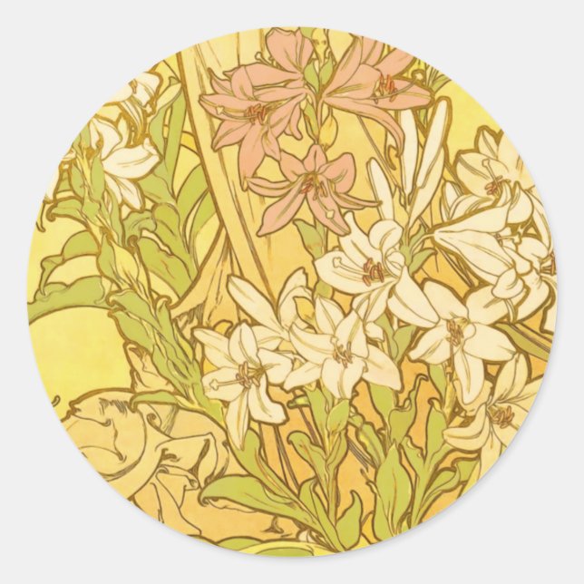 Sticker Rond fleurs de lys Art nouveau d'Alphonse Mucha (Devant)