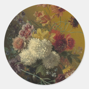 Sticker Rond Fleurs de maître hollandais antique Georgius van O
