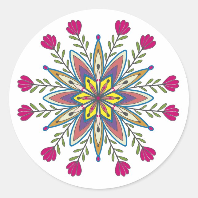 Sticker Rond Fleurs de mandala auto-amoureuses (Devant)