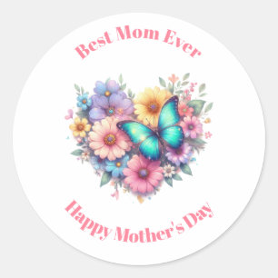 Sticker Rond Fleurs de marguerite avec une fête des mères papil