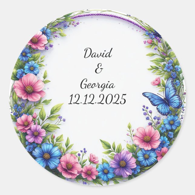 Sticker Rond Fleurs de mariage cadre circulaire (Devant)