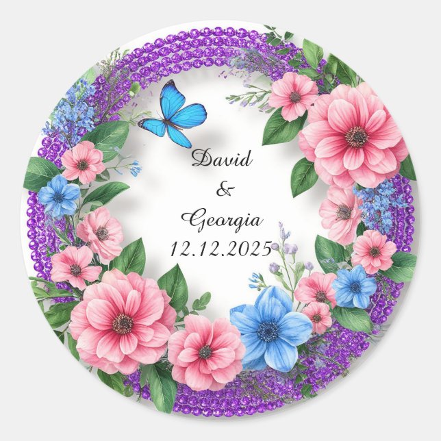 Sticker Rond Fleurs de mariage cadre circulaire (Devant)