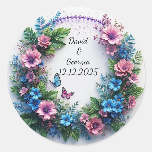 Sticker Rond Fleurs de mariage cadre circulaire (Devant)