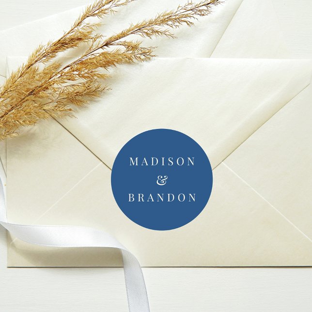 Sticker Rond Fleurs de mariage du milieu du siècle | Bleu (Créateur téléchargé)