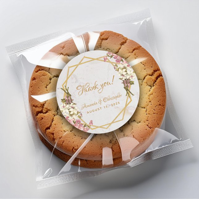 Sticker Rond Fleurs de mariage géométriques en marbre doré avec (Créateur téléchargé)