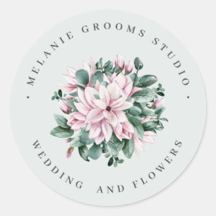 Sticker Rond Fleurs de mariage gris Magnolia et eucalyptus