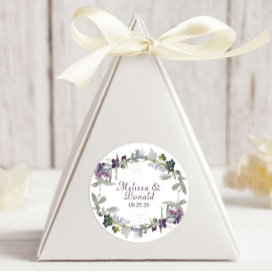 Sticker Rond Fleurs de mariage lavande aquarelle sauvage