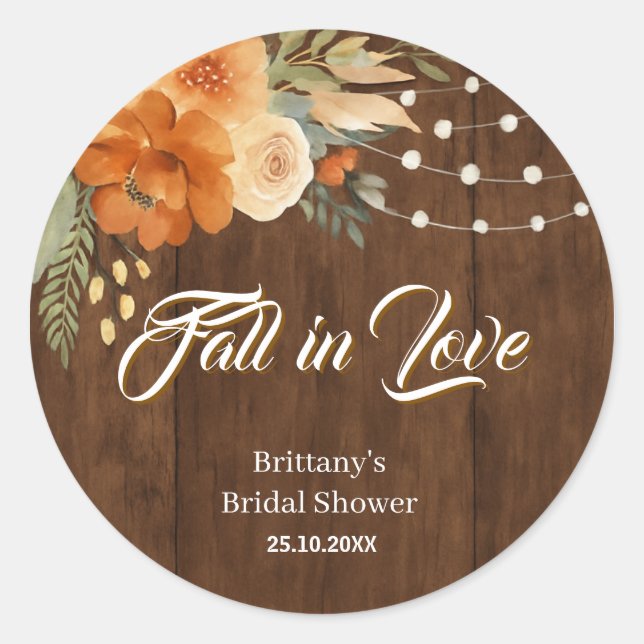 Sticker Rond Fleurs de mariage rustiques d'automne Tombez amour (Devant)