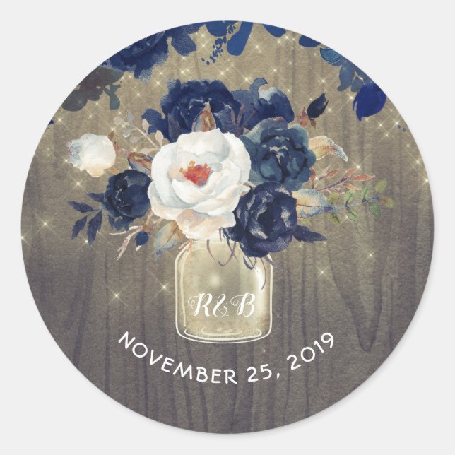 Sticker Rond Fleurs de marine Mason Jar Mariage rustique (Devant)