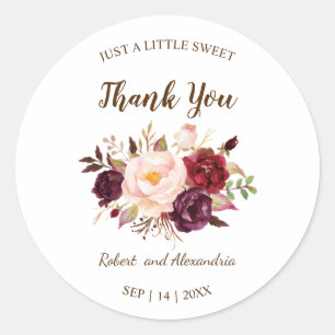 Sticker Rond Fleurs de Marsala Douce Treat Mariage Merci