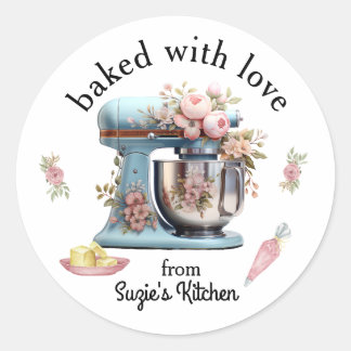 Sticker Rond Fleurs de mélangeur sur socle cuit avec amour