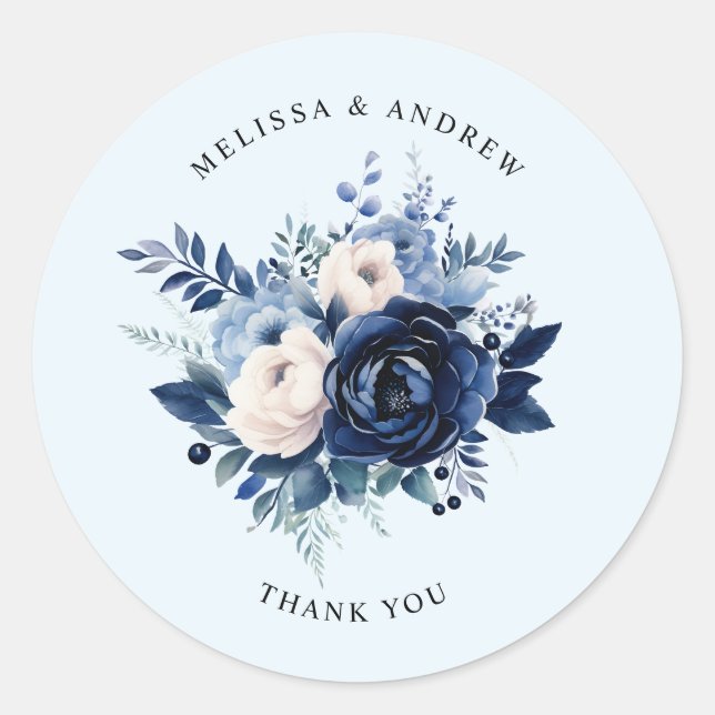 Sticker Rond Fleurs de Merci bleu (Devant)