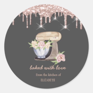 Sticker Rond Fleurs de Mixer Rétro Rose Gold Drives Boulangerie