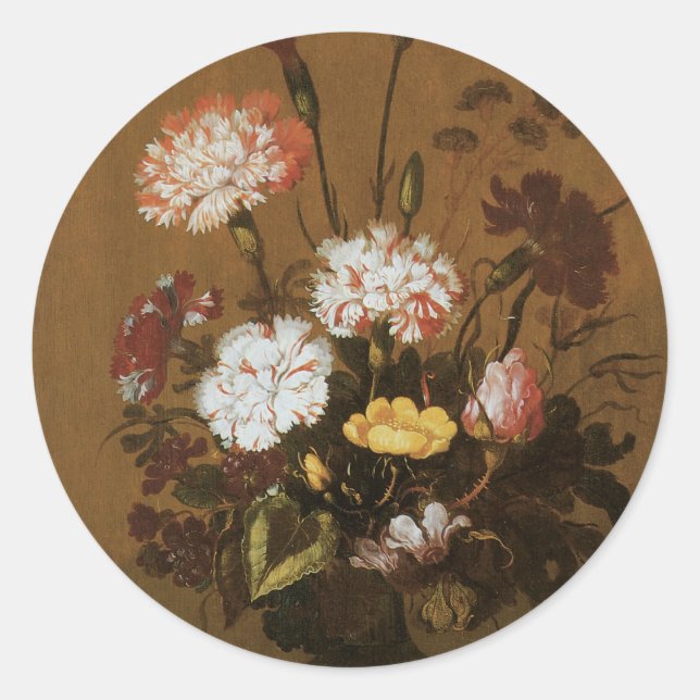 Sticker Rond Fleurs de nature morte Fleurs dans un vase, baroqu (Devant)