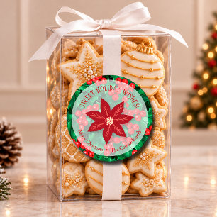 Sticker Rond Fleurs de Noël en houx pour la pâtisserie des Fête