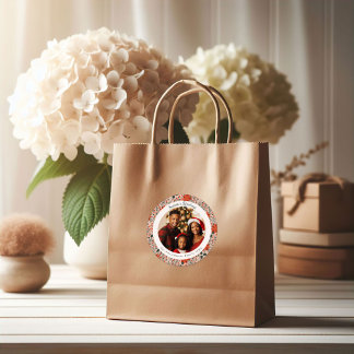 Sticker Rond Fleurs de Noël moderne Poinsettia rose blush