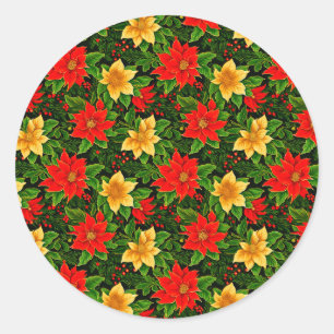 Sticker Rond Fleurs de Noël Motif sans couture-69956
