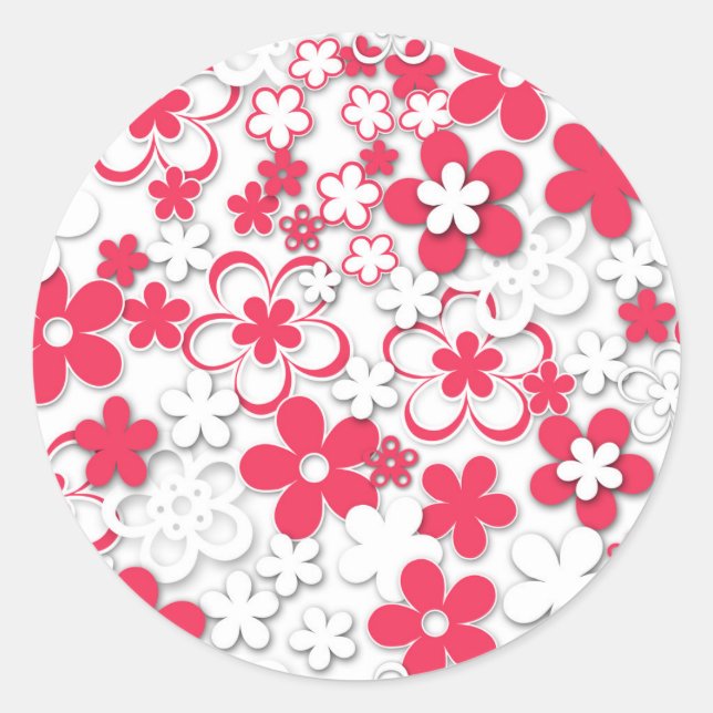 Sticker Rond Fleurs de papier rouge et blanc (Devant)