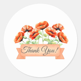Sticker Rond Fleurs de pavot orange Merci floral