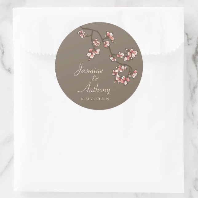 Sticker Rond Fleurs de Peach rose Sakura Mariage asiatique mode (Sac)