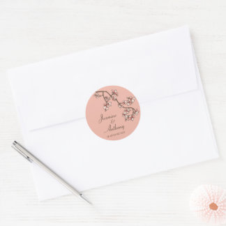 Sticker Rond Fleurs de Peach rose Sakura Mariage asiatique mode