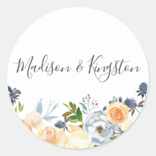 Sticker Rond Fleurs de Pêche Élégant Mariage Faveur