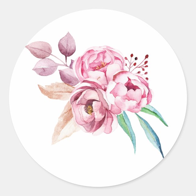 Sticker Rond Fleurs de PEONES roses (Devant)