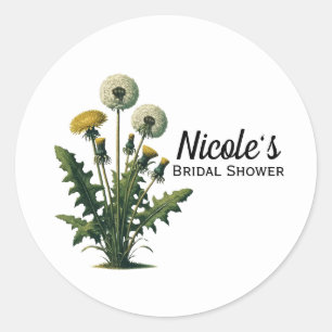 Sticker Rond Fleurs de pissenlit vintage jaune pour mariage 