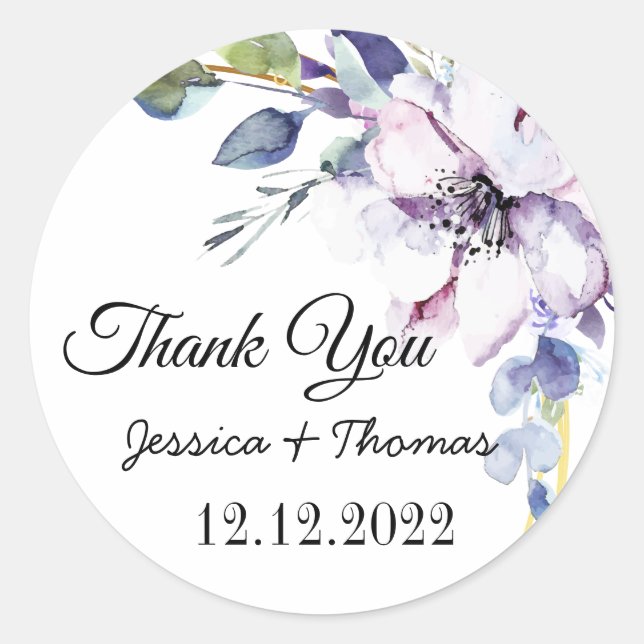 Sticker Rond Fleurs de pivoine romantique Merci mariage Faveur (Devant)