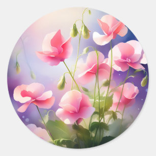 Sticker Rond Fleurs de pois doux éthérées