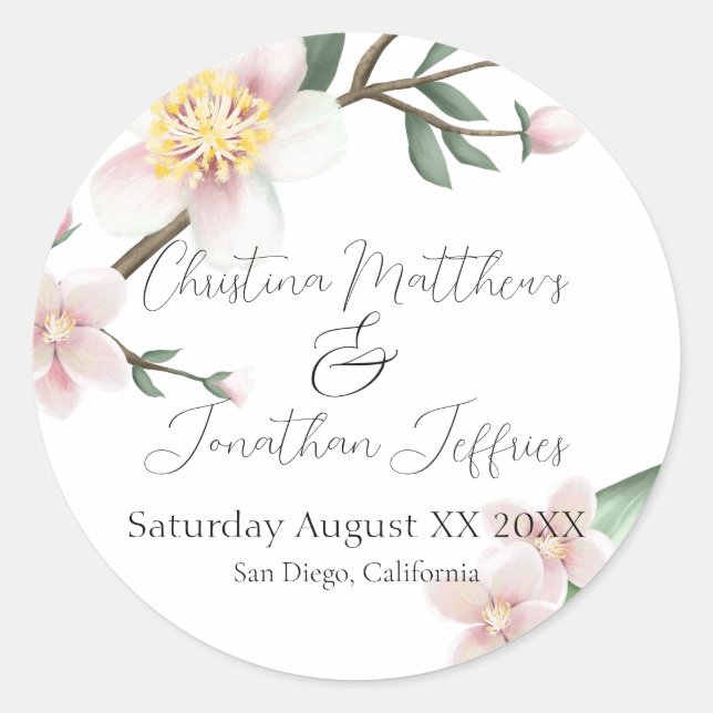 Sticker Rond Fleurs de pommier à l'aquarelle romantique (Devant)