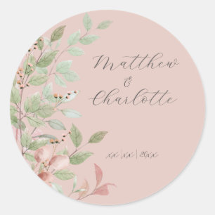 Sticker Rond Fleurs de printemps Aquarelle Mariage rose