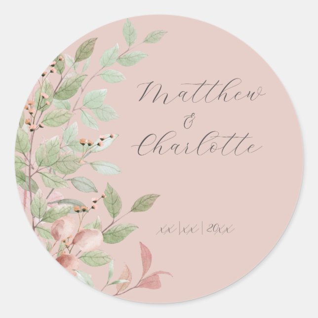 Sticker Rond Fleurs de printemps Aquarelle Mariage rose (Devant)