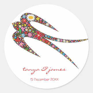 Sticker Rond Fleurs de printemps colorées à hirondelle géante M