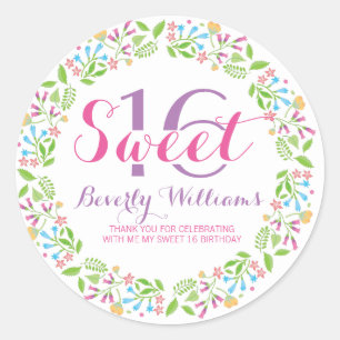 Sticker Rond Fleurs de printemps colorées Wreath Sweet 16