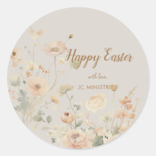 Sticker Rond Fleurs de Printemps Pastel Joyeuses Pâques