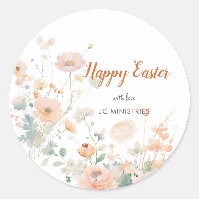 Sticker Rond Fleurs de Printemps Pastel Joyeuses Pâques (Devant)