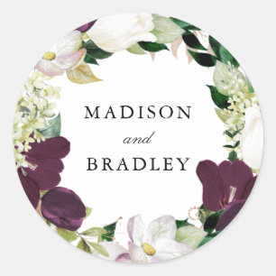 Sticker Rond Fleurs de Prunier Foncé   Mariage Personnalisé