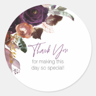 Sticker Rond Fleurs de Prunier Violet Moderne Remerciements Per