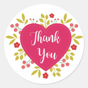 Sticker Rond Fleurs de remerciement florales rose fuchsia rouge
