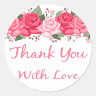 Sticker Rond Fleurs de remerciement florales Rose rose avec amo